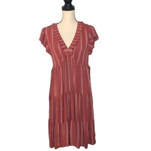a.n.a A New Approach Red Stripe Short Sleeve V Neck Dress size Small